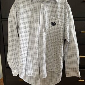 Men's White and Black Checkered Button Down Shirt